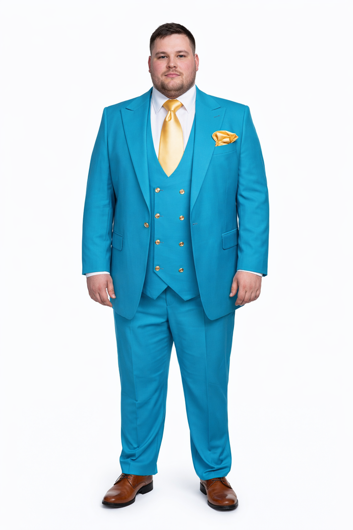 Rossi Man BOND RM1776 Slim Fit 3-Piece Suit – Turquoise Blue Men’s Formalwear