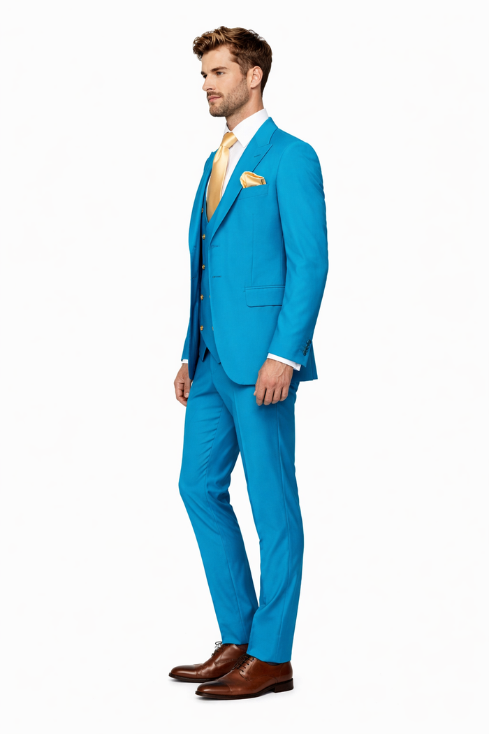 Rossi Man BOND RM1776 Slim Fit 3-Piece Suit – Turquoise Blue Men’s Formalwear