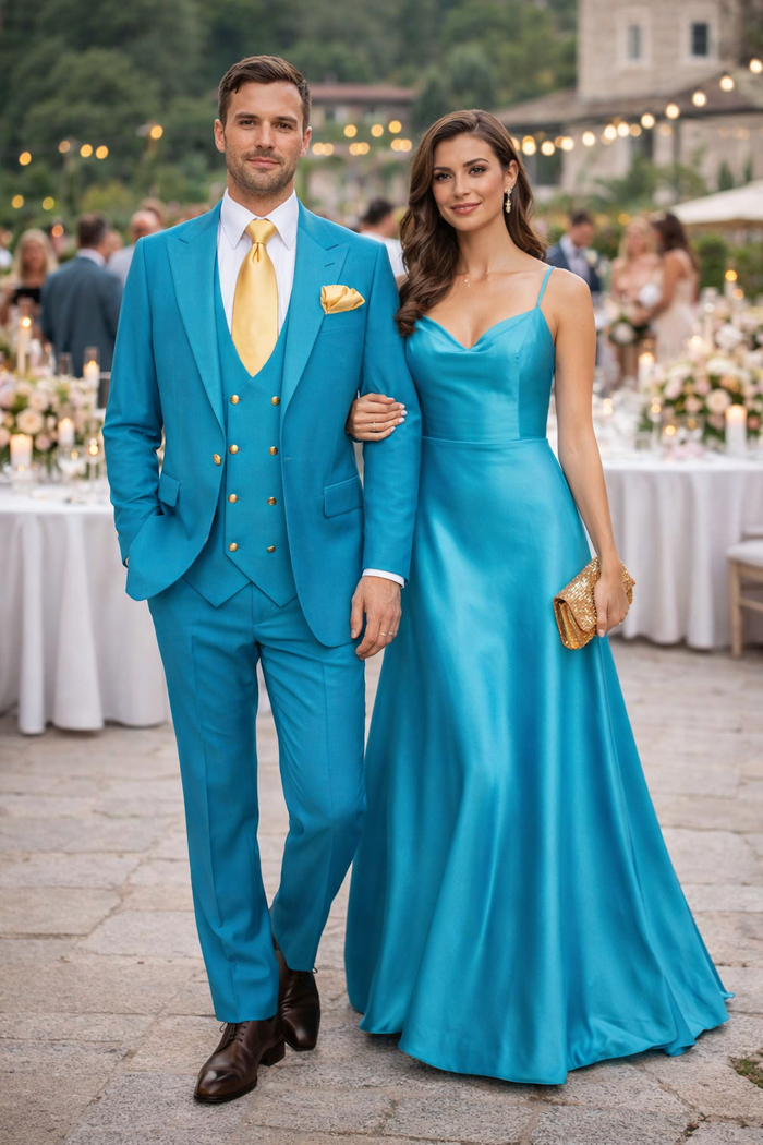 Rossi Man BOND RM1776 Slim Fit 3-Piece Suit – Turquoise Blue Men’s Formalwear