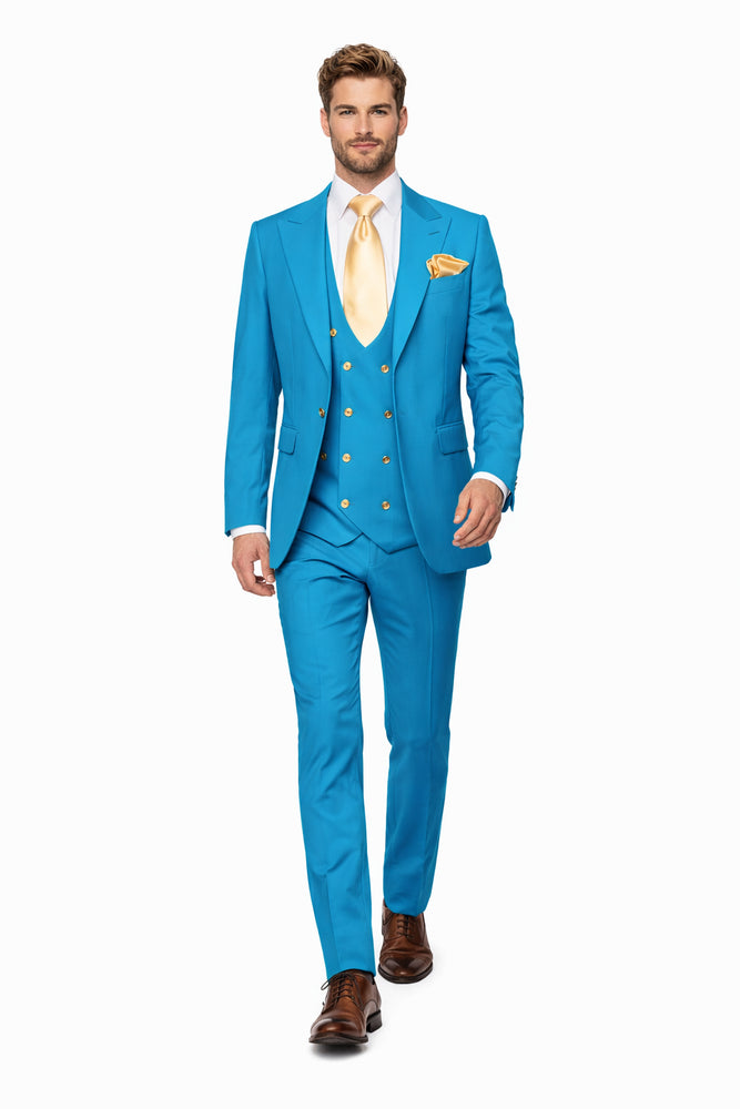 Rossi Man BOND RM1776 Slim Fit 3-Piece Suit – Turquoise Blue Men’s Formalwear