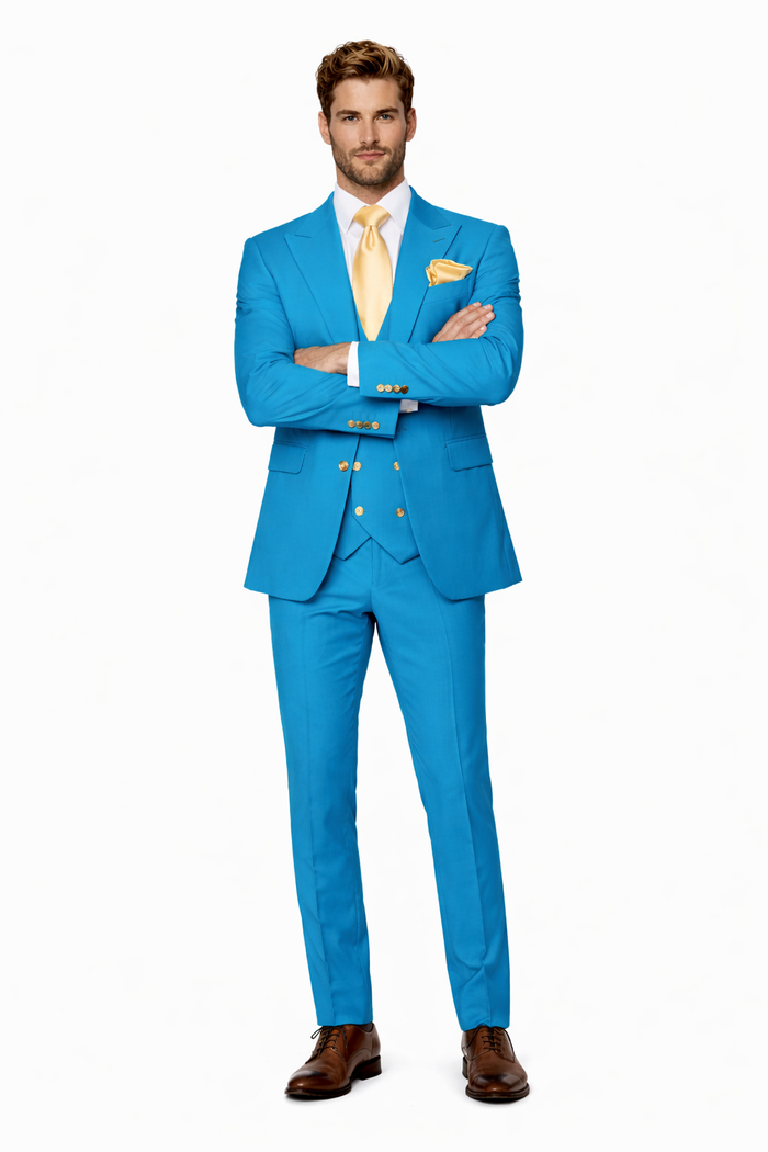 Rossi Man BOND RM1776 Slim Fit 3-Piece Suit – Turquoise Blue Men’s Formalwear