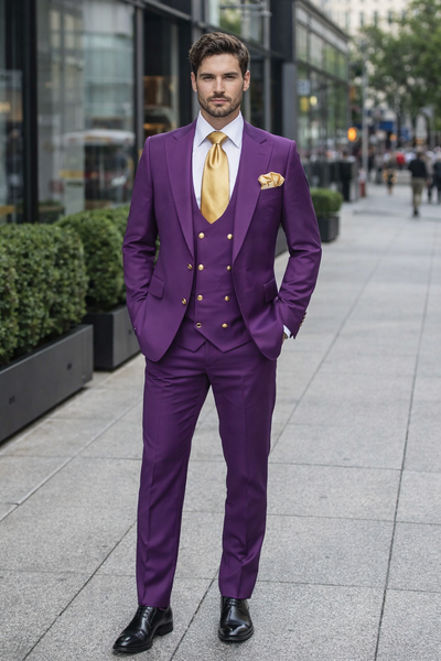 Rossi Man BOND RM1778 Slim Fit 3-Piece Purple Suit – Elegant Tailored Suit for Men
