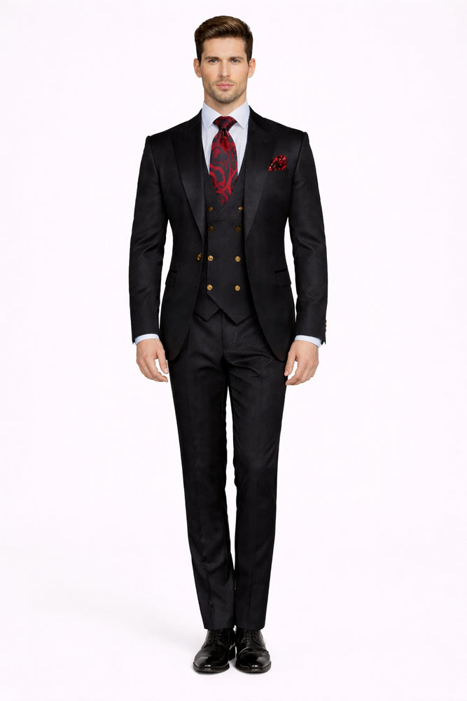 Men’s Formal 3-Piece Suit – Rossi Man Bond Slim Fit in Black | RM1751