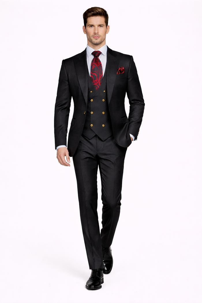 Men’s Formal 3-Piece Suit – Rossi Man Bond Slim Fit in Black | RM1751