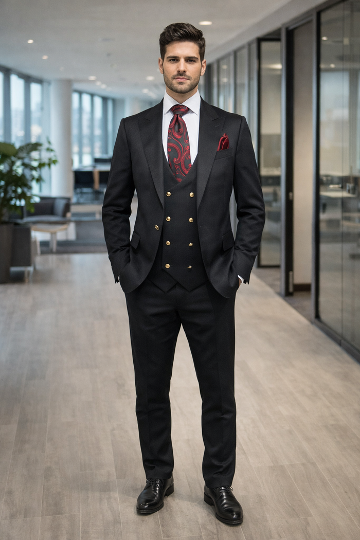 Rossi Man Bond RM1751 Black Slim Fit 3-Piece Suit – Men’s Formalwear