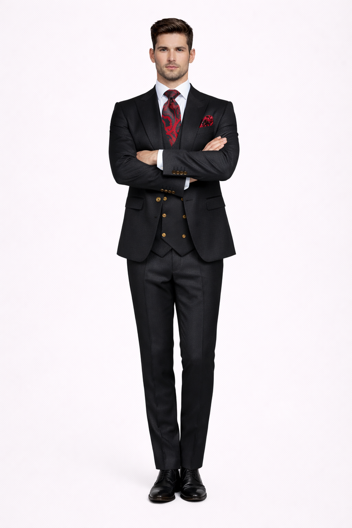 Rossi Man Bond RM1751 Black Slim Fit 3-Piece Suit – Men’s Formalwear