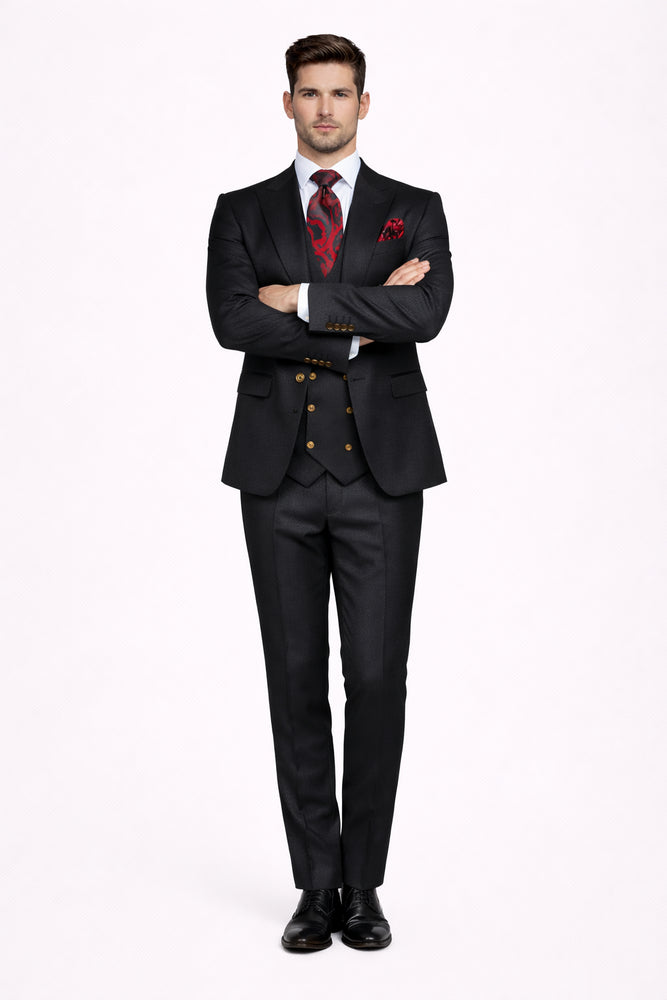 Men’s Formal 3-Piece Suit – Rossi Man Bond Slim Fit in Black | RM1751