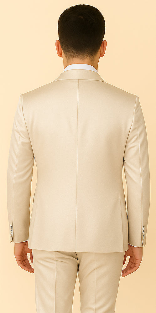 Rossi Man LEO RM1642 – Off-White Shimmer Slim Fit 3-Piece Suit for Men