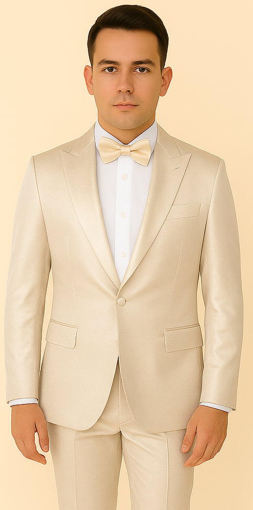 Rossi Man LEO RM1642 – Off-White Shimmer Slim Fit 3-Piece Suit for Men