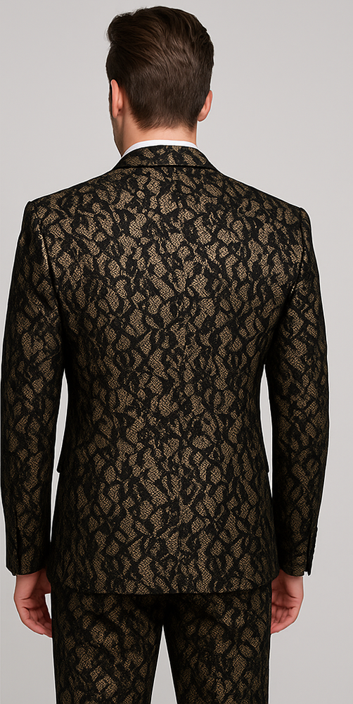 Rossi Man LEO RM1901 – Gold & Black Designer Tuxedo for Men | Slim Fit