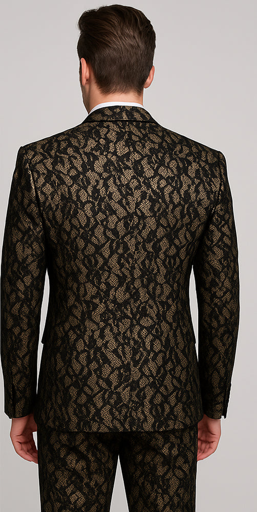 Rossi Man LEO RM1901 – Gold & Black Designer Tuxedo for Men | Slim Fit