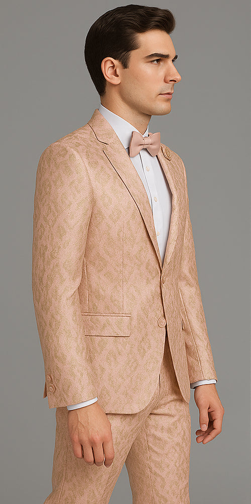 Rossi Man Leo RM1903 – Pink & Gold Designer Tuxedo for Men | Stylish Formal Wear