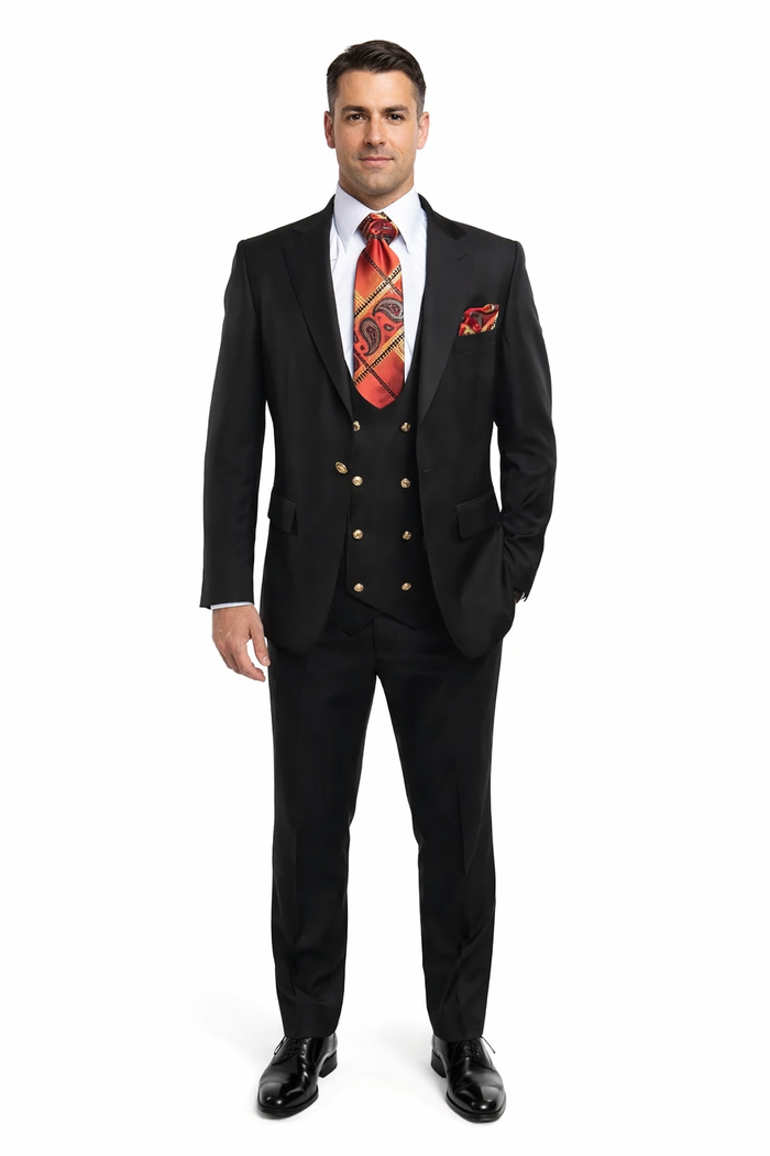 Men’s Modern Formal Suit – Rossi Man Max 3-Piece Slim Fit in Solid Black | RM1101