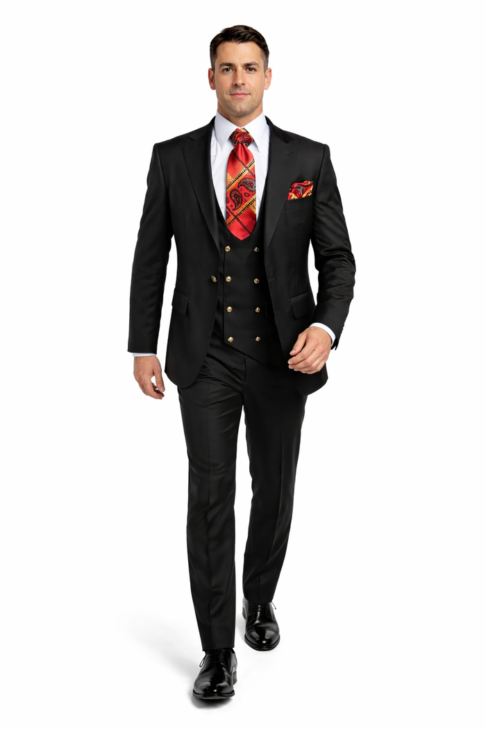 Rossi Man MAX RM1101 Black Slim Fit 3-Piece Suit – Men’s Modern Formalwear