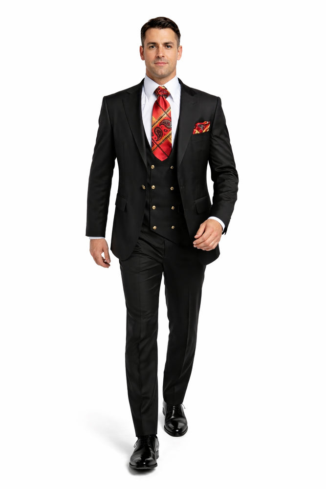 Rossi Man MAX RM1101 Black Slim Fit 3-Piece Suit – Men’s Modern Formalwear