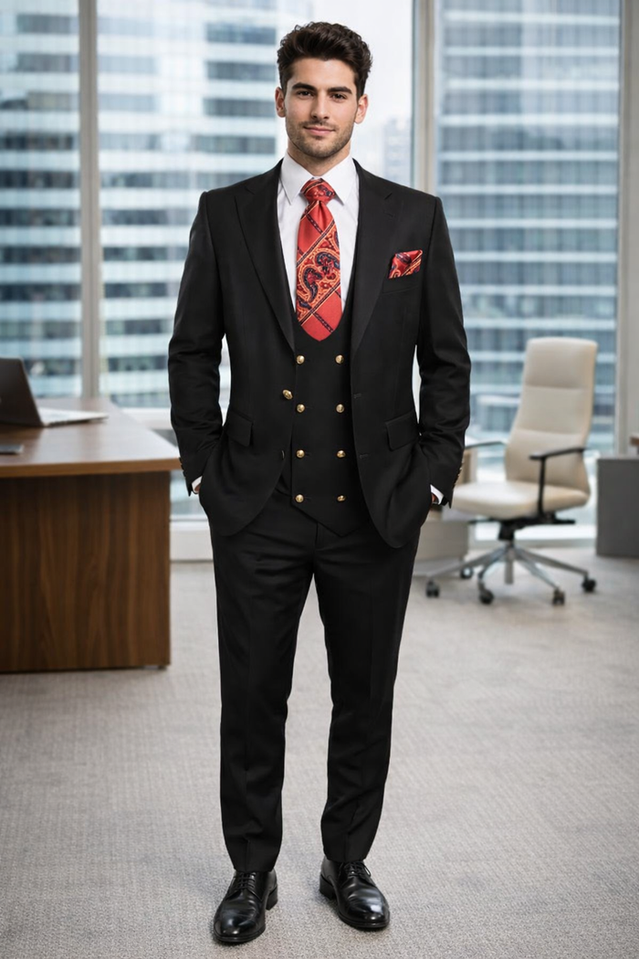 Rossi Man MAX RM1101 Black Slim Fit 3-Piece Suit – Men’s Modern Formalwear
