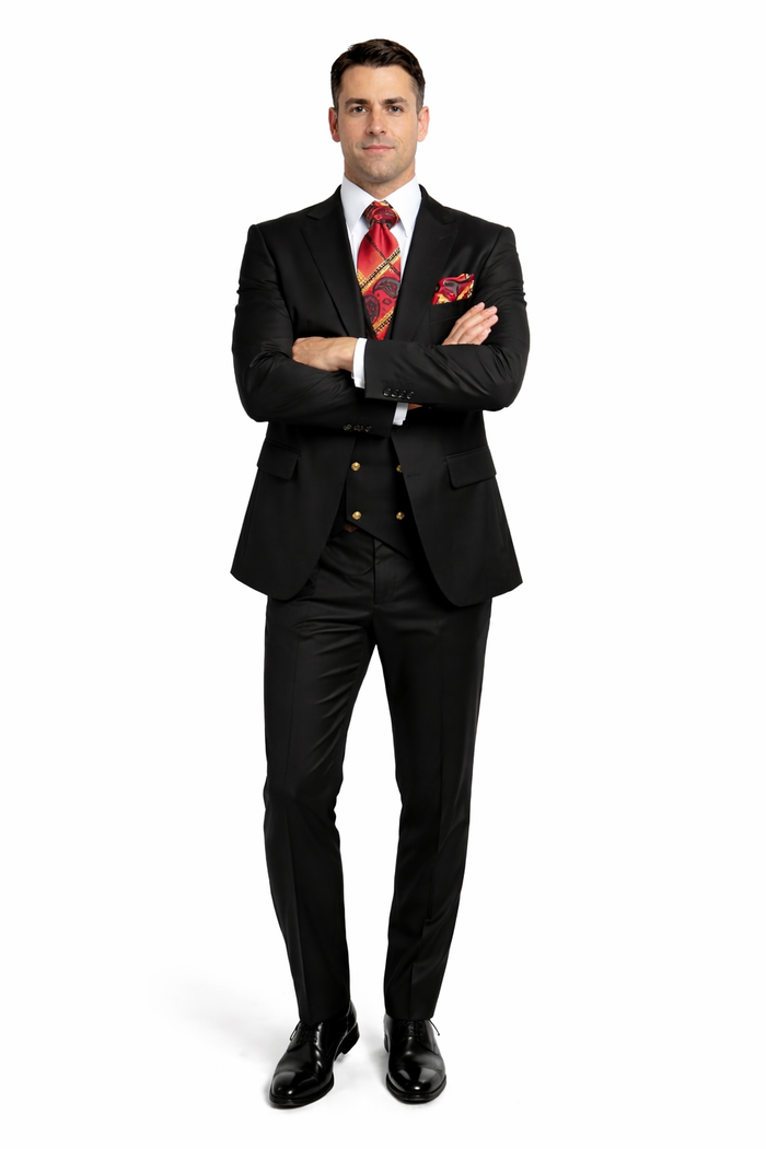 Rossi Man MAX RM1101 Black Slim Fit 3-Piece Suit – Men’s Modern Formalwear