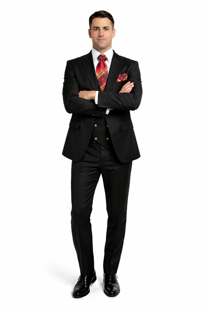 Rossi Man MAX RM1101 Black Slim Fit 3-Piece Suit – Men’s Modern Formalwear