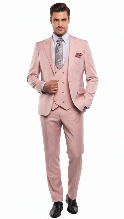 Rossi Man MAX RM1203 Slim Fit 3-Piece Suit – Stylish Solid Pink Formalwear for Men