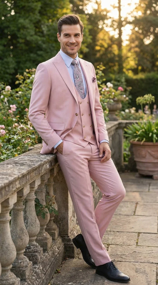 Rossi Man MAX RM1203 Slim Fit 3-Piece Suit – Stylish Solid Pink Formalwear for Men