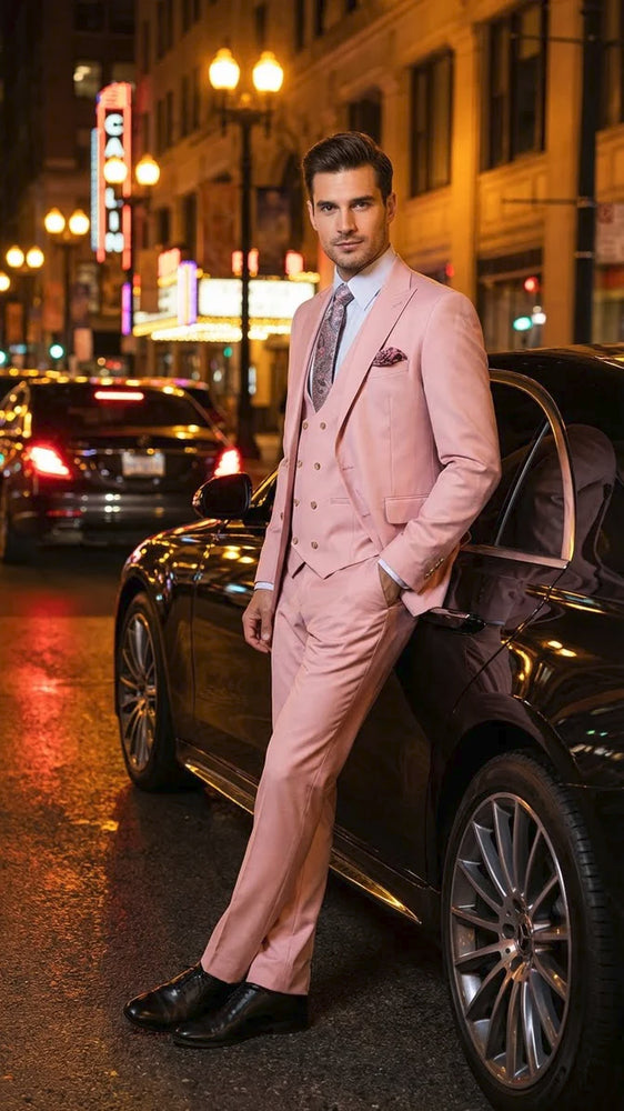 Rossi Man MAX RM1203 Slim Fit 3-Piece Suit – Stylish Solid Pink Formalwear for Men