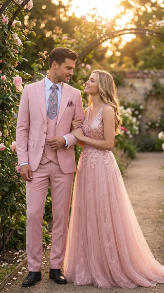Rossi Man MAX RM1203 Slim Fit 3-Piece Suit – Stylish Solid Pink Formalwear for Men