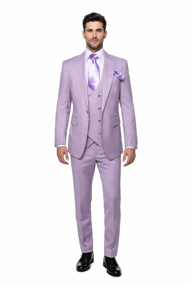 Rossi Man MAX RM1378 Slim Fit 3-Piece Lavender Suit – Formalwear for Men