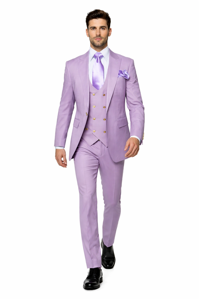 Rossi Man MAX RM1378 Slim Fit 3-Piece Lavender Suit – Formalwear for Men