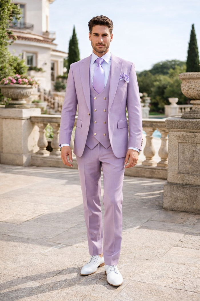 Rossi Man MAX RM1378 Slim Fit 3-Piece Lavender Suit – Formalwear for Men