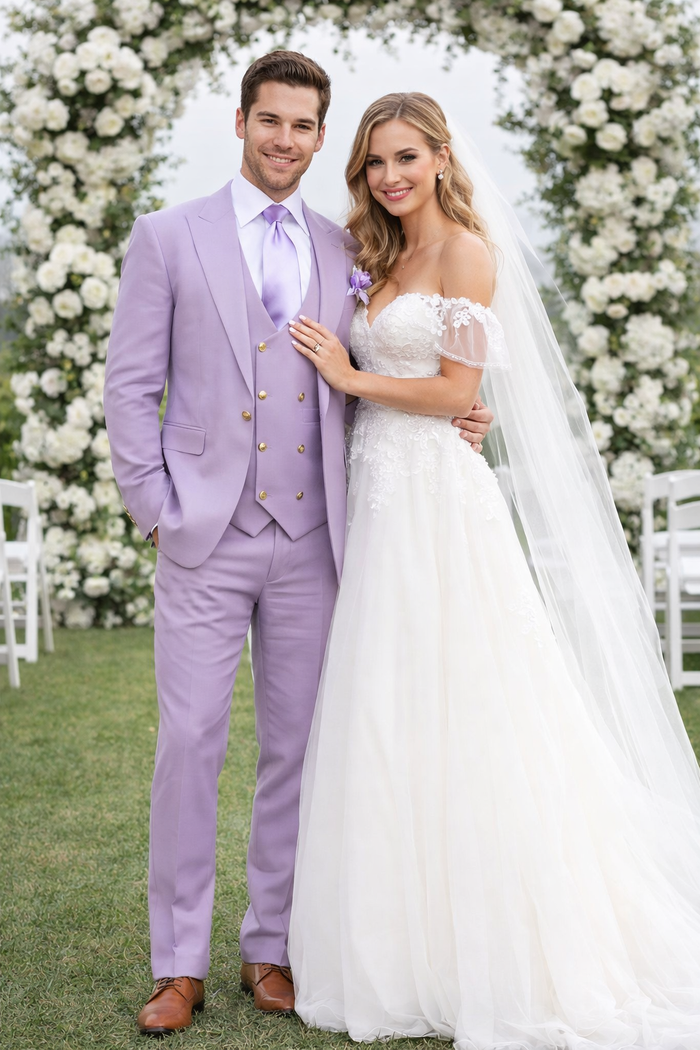 Rossi Man MAX RM1378 Slim Fit 3-Piece Lavender Suit – Formalwear for Men