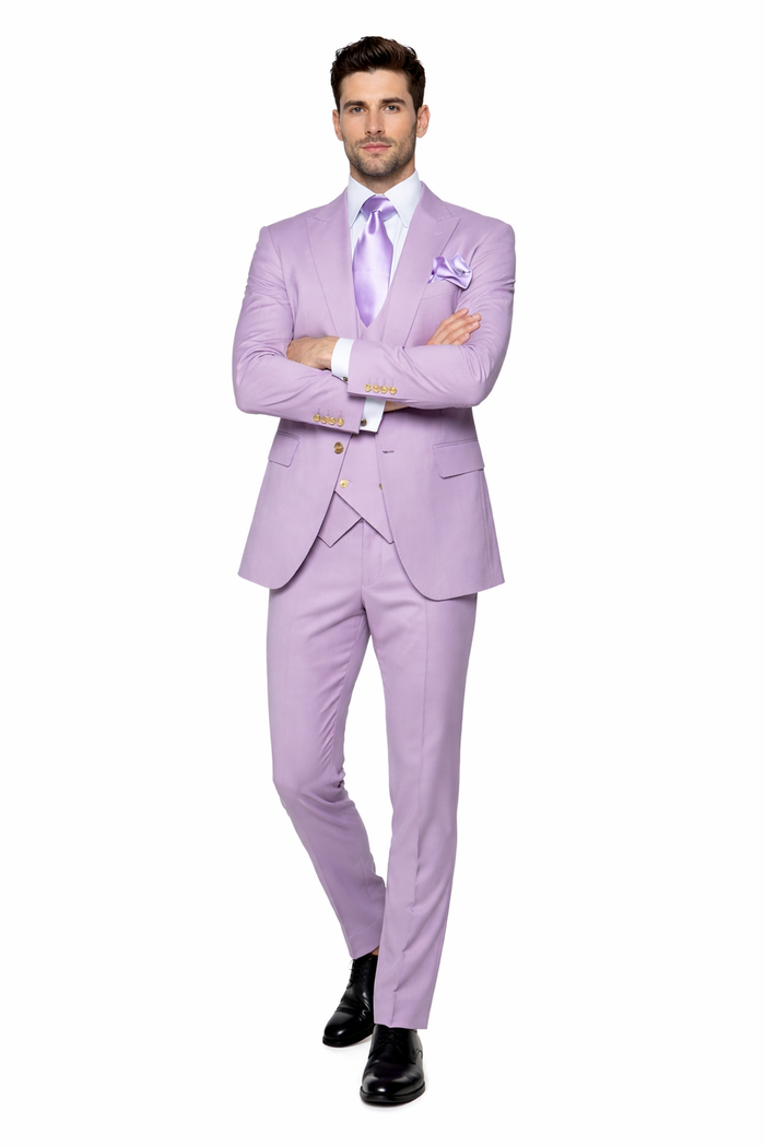 Rossi Man MAX RM1378 Slim Fit 3-Piece Lavender Suit – Formalwear for Men