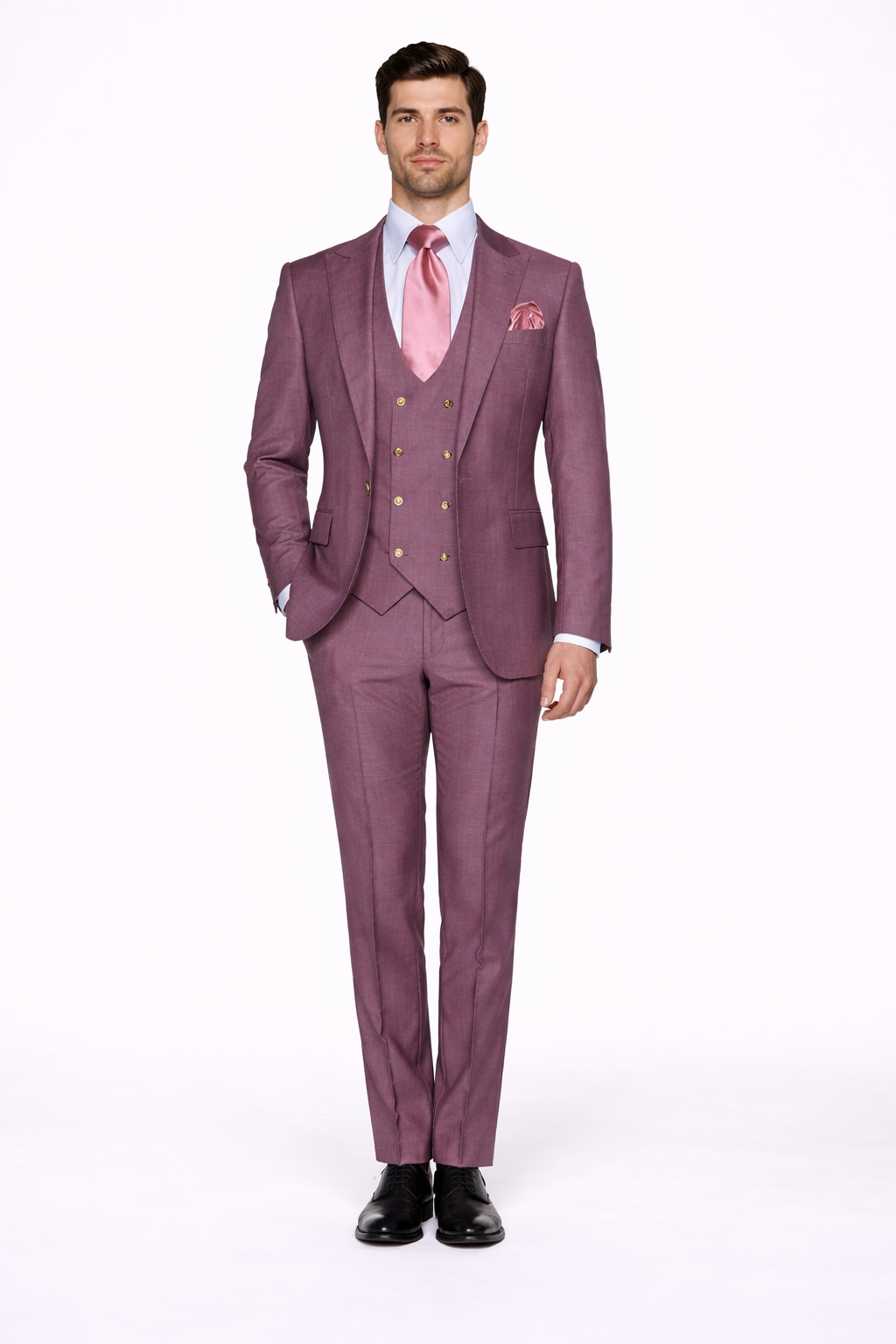 Rossi Man MAX RM1381 Slim Fit 3-Piece Suit – Solid Raspberry Suit for ...