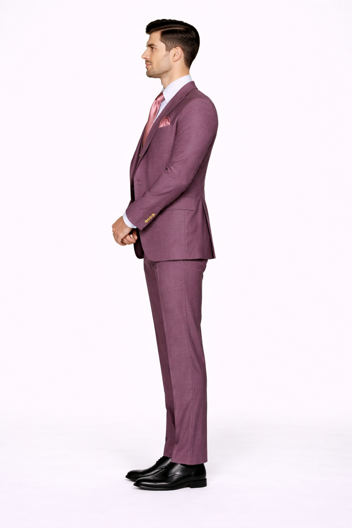 Rossi Man MAX RM1381 Slim Fit 3-Piece Suit – Modern Tailored Solid Raspberry Suit for Men