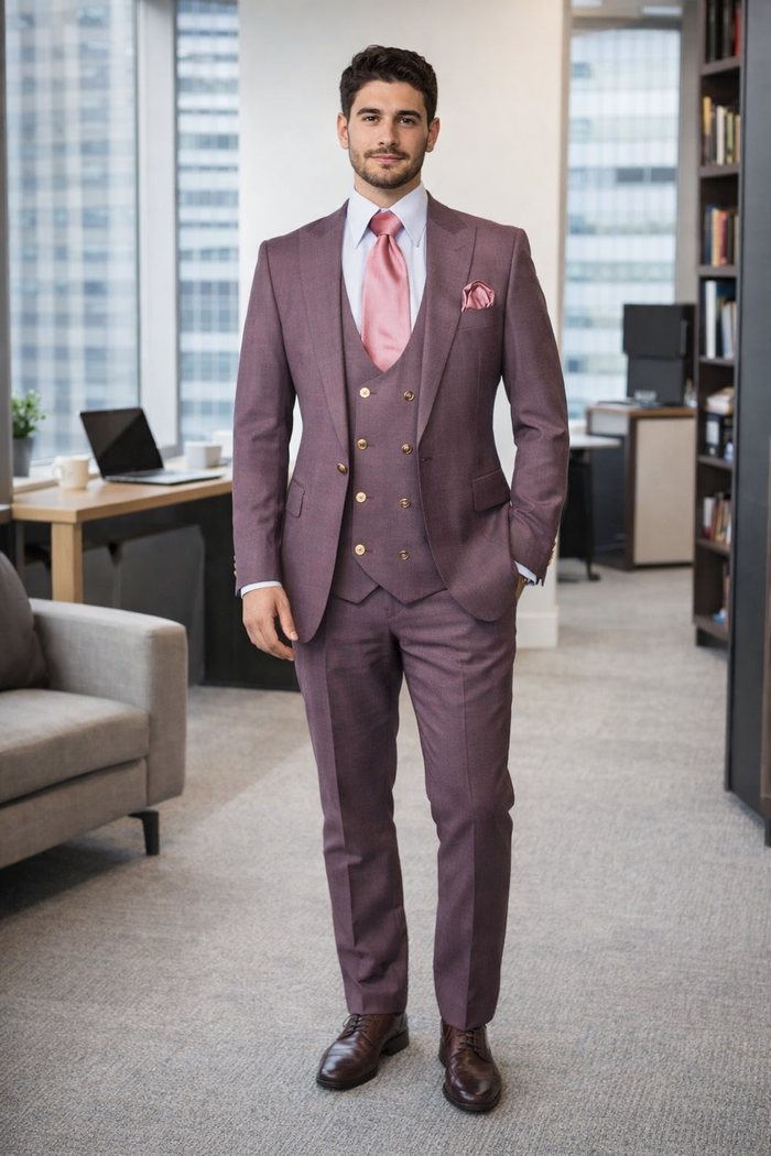 Rossi Man MAX RM1381 Slim Fit 3-Piece Suit – Solid Raspberry Suit for Men