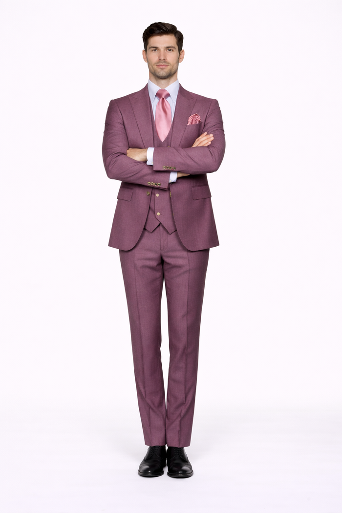Rossi Man MAX RM1381 Slim Fit 3-Piece Suit – Solid Raspberry Suit for Men