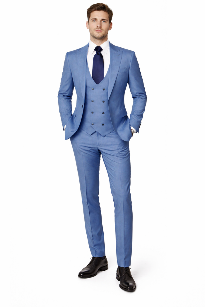 Rossi Man MAX RM1387 Slim Fit 3-Piece Suit – Stylish Solid Blue Formalwear for Men