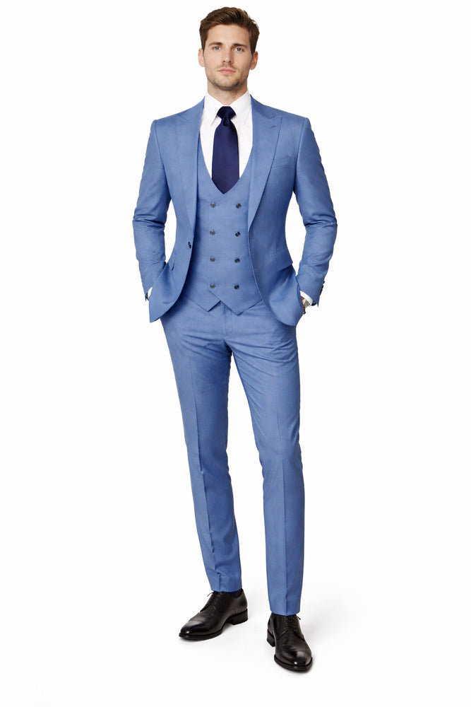 Rossi Man MAX RM1387 Slim Fit 3-Piece Suit – Stylish Solid Blue Formalwear for Men