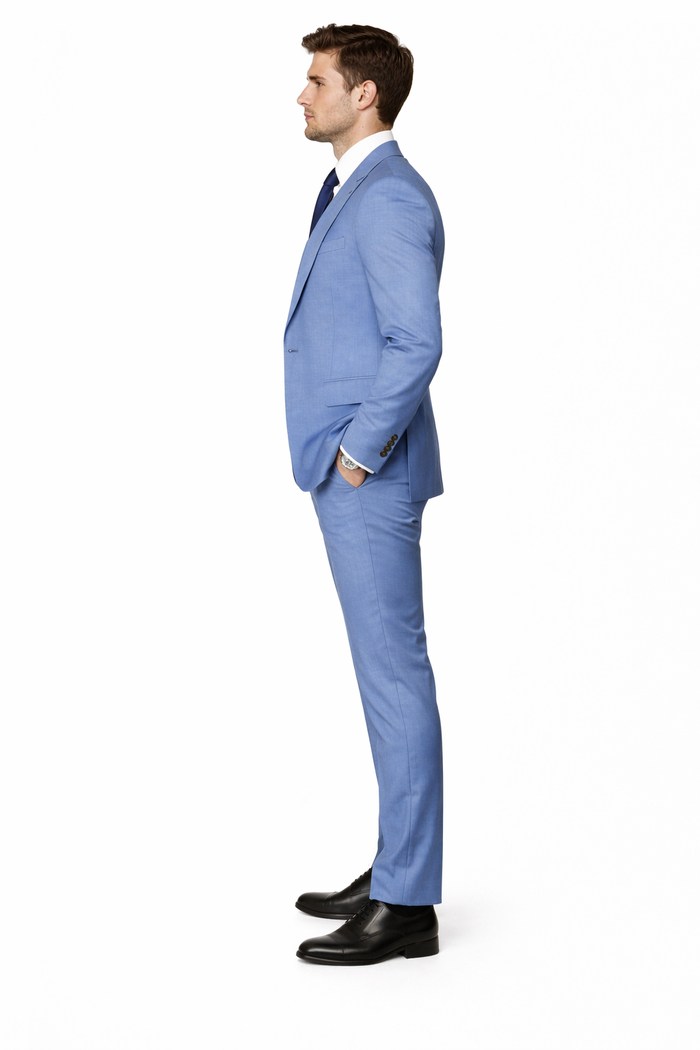 Rossi Man MAX RM1387 Slim Fit 3-Piece Suit – Stylish Solid Blue Formalwear for Men