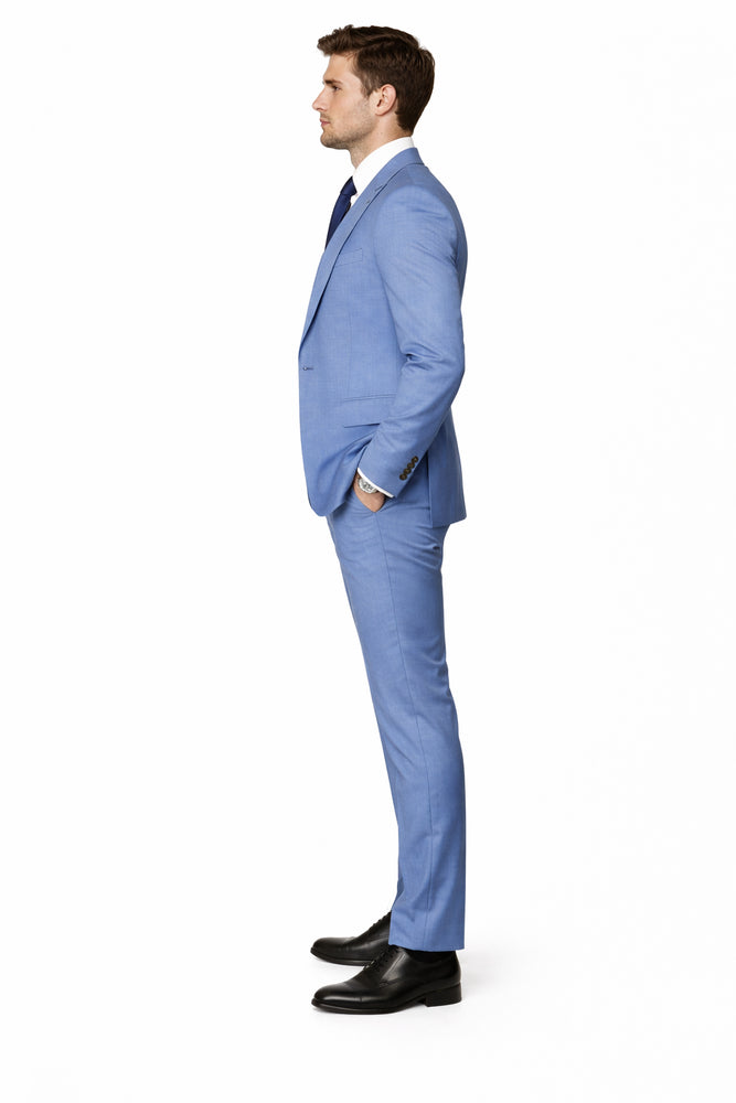 Rossi Man MAX RM1387 Slim Fit 3-Piece Suit – Stylish Solid Blue Formalwear for Men