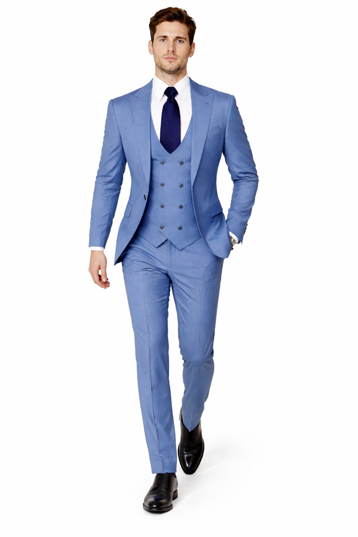 Rossi Man MAX RM1387 Slim Fit 3-Piece Suit – Stylish Solid Blue Formalwear for Men