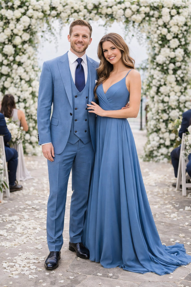 Rossi Man MAX RM1387 Slim Fit 3-Piece Suit – Stylish Solid Blue Formalwear for Men