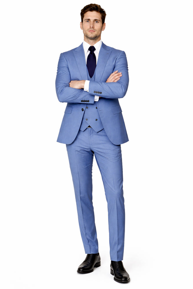 Rossi Man MAX RM1387 Slim Fit 3-Piece Suit – Stylish Solid Blue Formalwear for Men