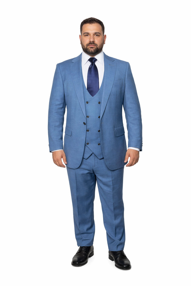 Rossi Man MAX RM1387 Slim Fit 3-Piece Suit – Stylish Solid Blue Formalwear for Men