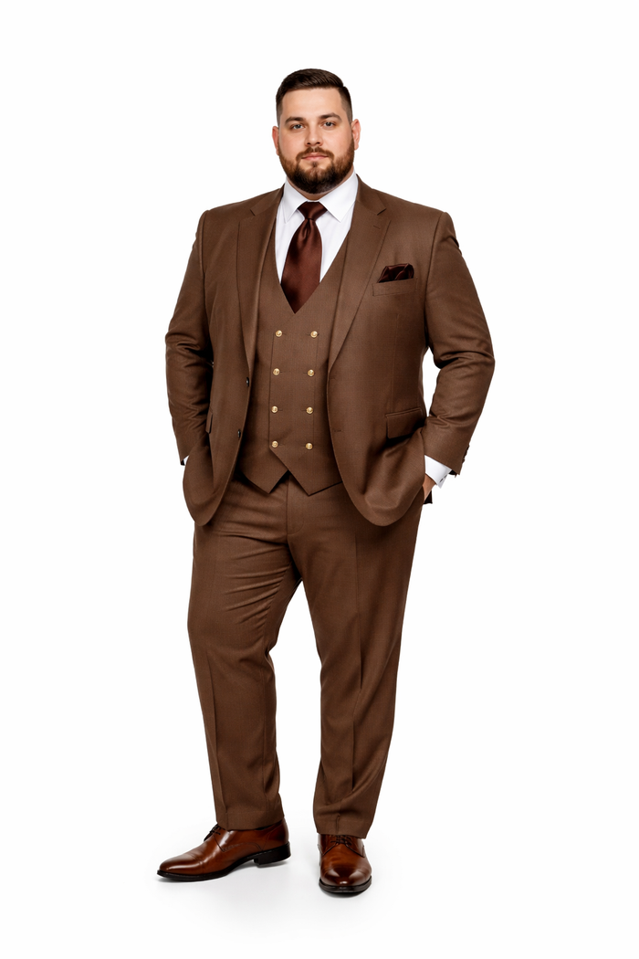 Rossi Man MAX RM1392 Brown Slim Fit 3-Piece Suit – Men’s Formalwear
