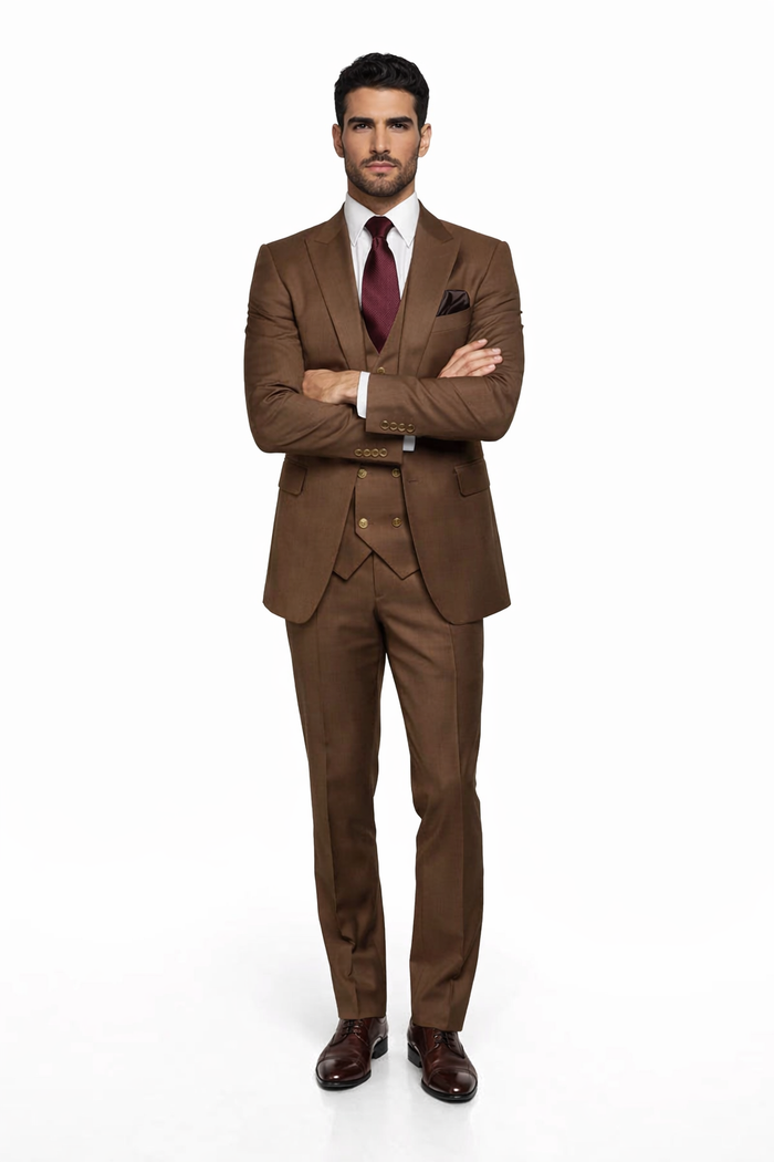 Rossi Man MAX RM1392 Brown Slim Fit 3-Piece Suit – Men’s Formalwear