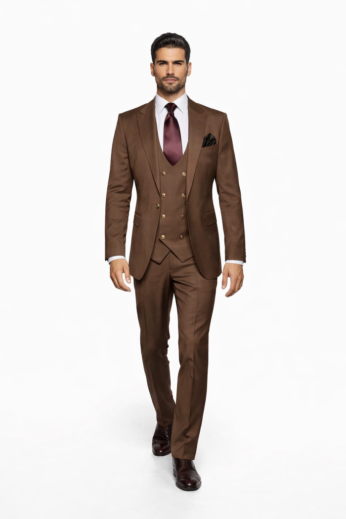 Rossi Man MAX RM1392 Brown Slim Fit 3-Piece Suit – Men’s Formalwear