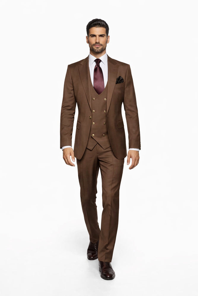 Rossi Man MAX RM1392 Brown Slim Fit 3-Piece Suit – Men’s Formalwear