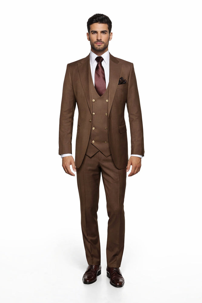 Rossi Man MAX RM1392 Brown Slim Fit 3-Piece Suit – Men’s Formalwear