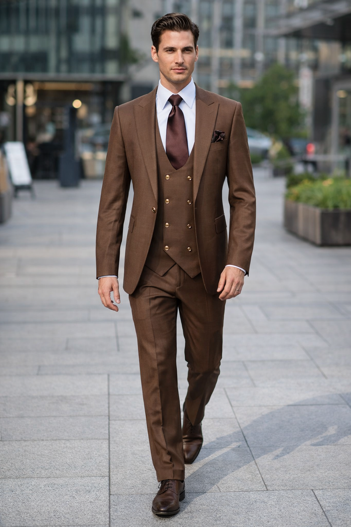 Rossi Man MAX RM1392 Brown Slim Fit 3-Piece Suit – Men’s Formalwear