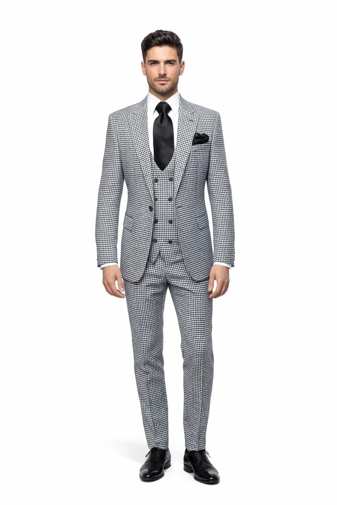 Rossi Man MAX RM1710 Slim Fit 3-Piece Suit – Modern Black and White Suit for Men